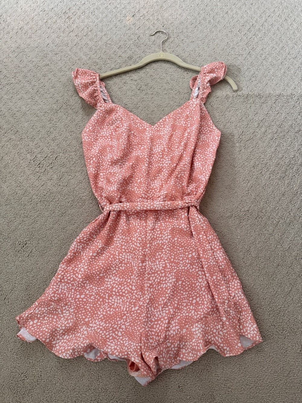 Pink Lily Orange Printed Ruffle Strap Romper